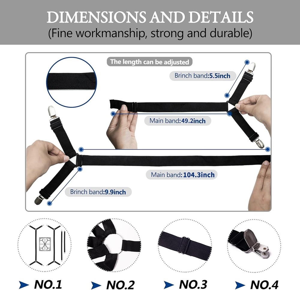 Bed Sheet Straps,Adjustable Elastic Sheet Fasteners,Secure Mattresses Covers Kee