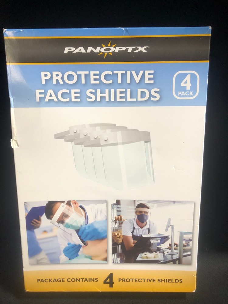 Protective Face Shields by Panoptx - 4 Shields per Box - Lightweight, Elastic