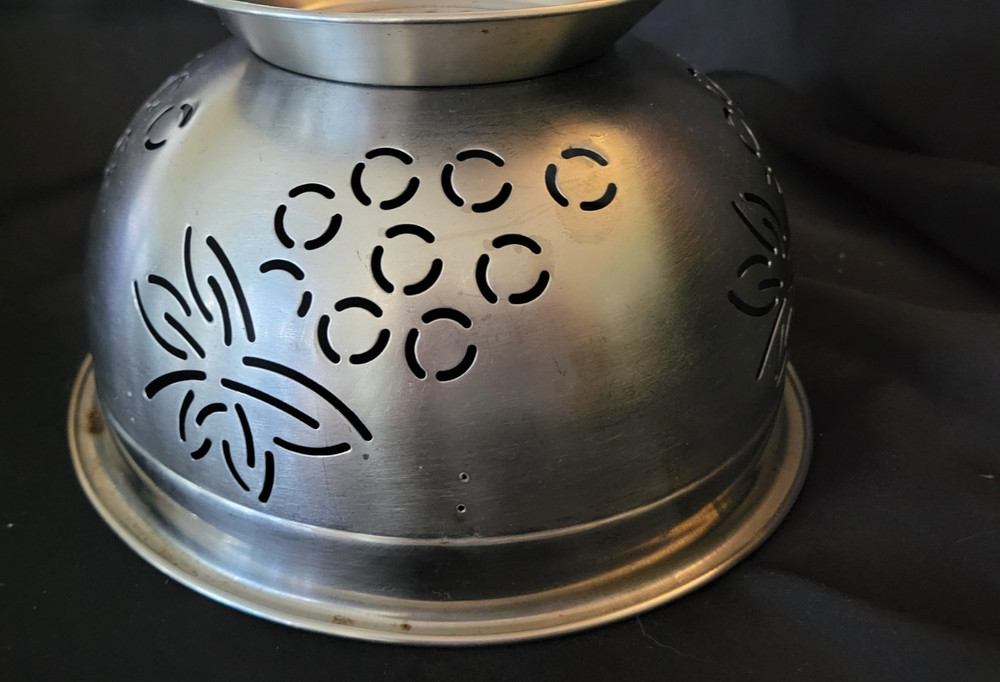 Stainless Colander With Grapevine Pattern 8" Diameter 5" Deep