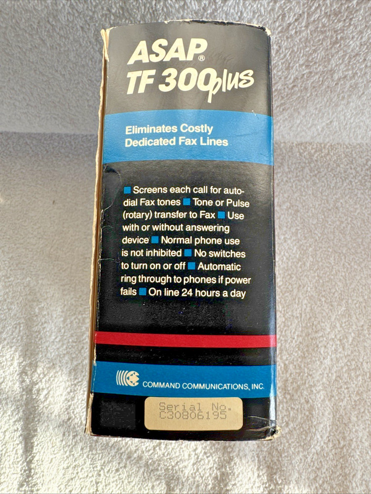 Command Communications ASAP TF 300Plus Automatic Phone Line Expander 1991