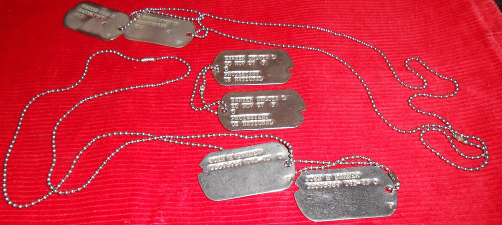 WWII - STYLE 2 - JOHN H. BARKER - MIL. DEP. BARKER - KOREAN WAR NOTCH'D DOG TAGS