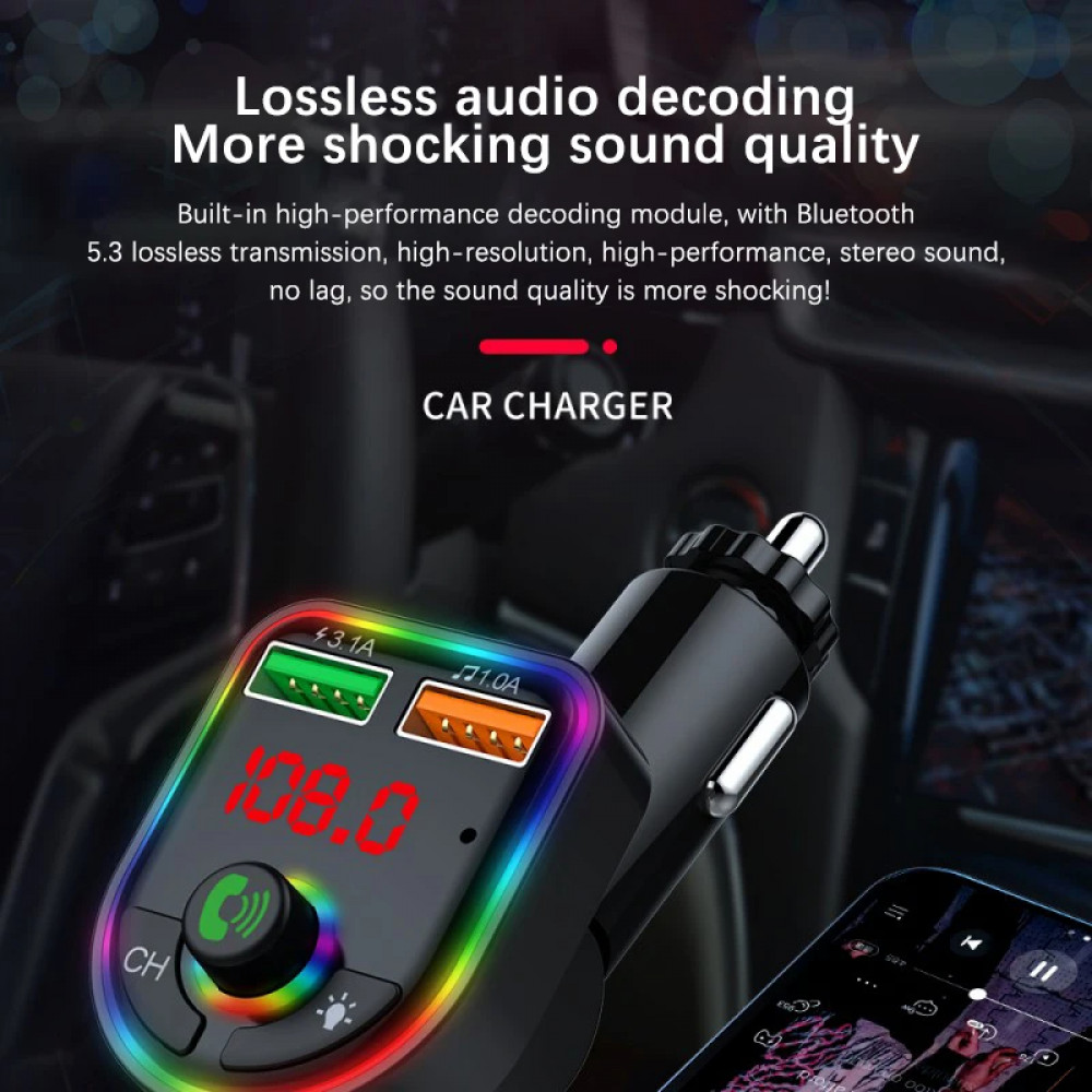 Car Wireless Bluetooth5.3 FM Transmitter MP3 Player USB Car Fast Charger Adapter