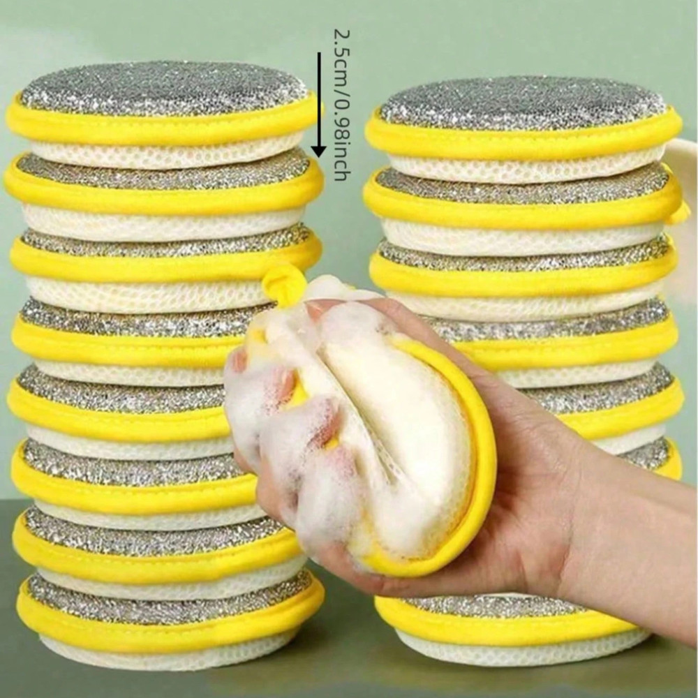 Double-Sided Sponge Cleaning Brush Reusable Kitchen Dishwasher Scrubber Pad