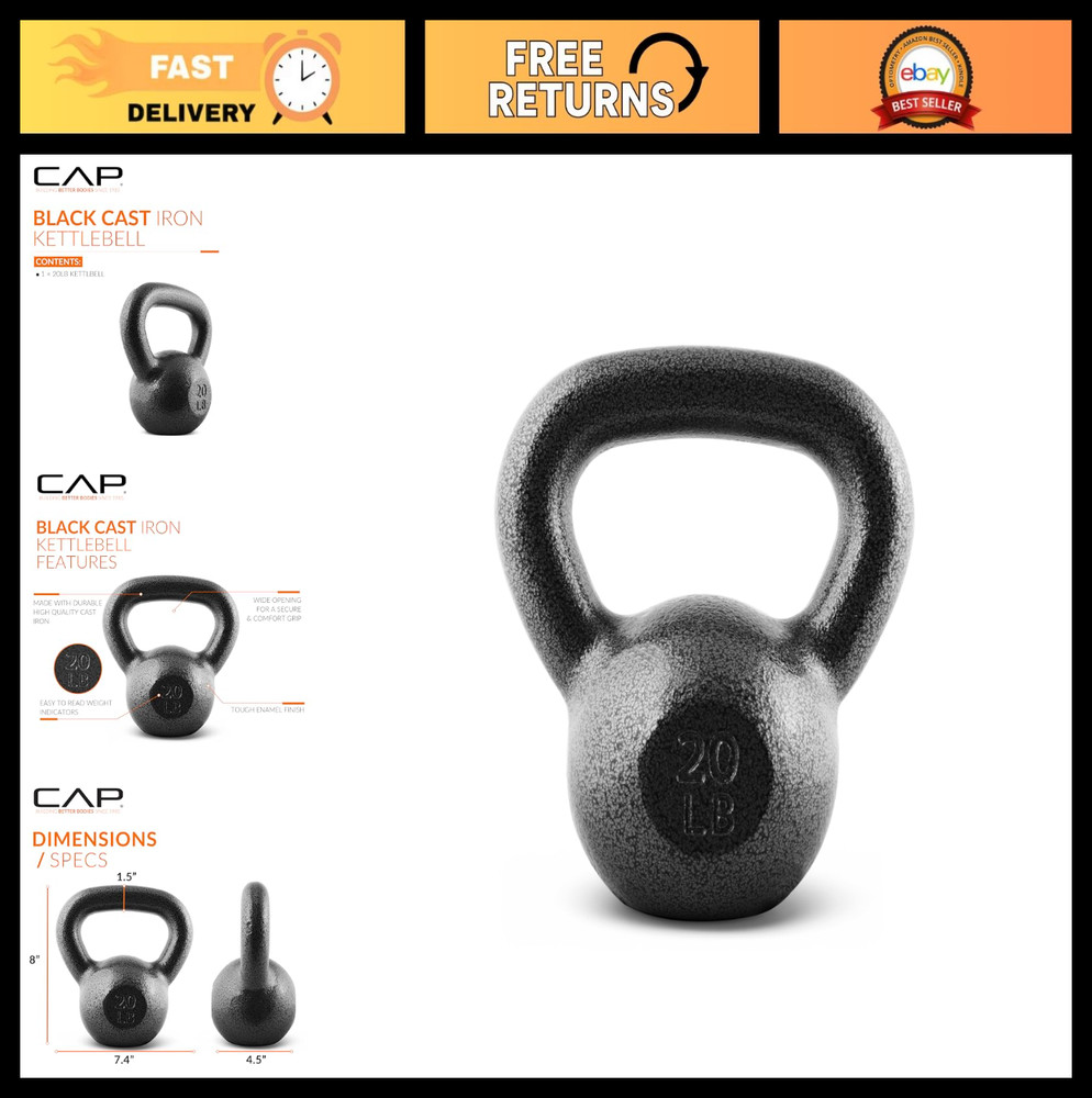 Cast Iron Kettlebell - Coated, Multiple Weights, Singles & Sets for Strength Tra