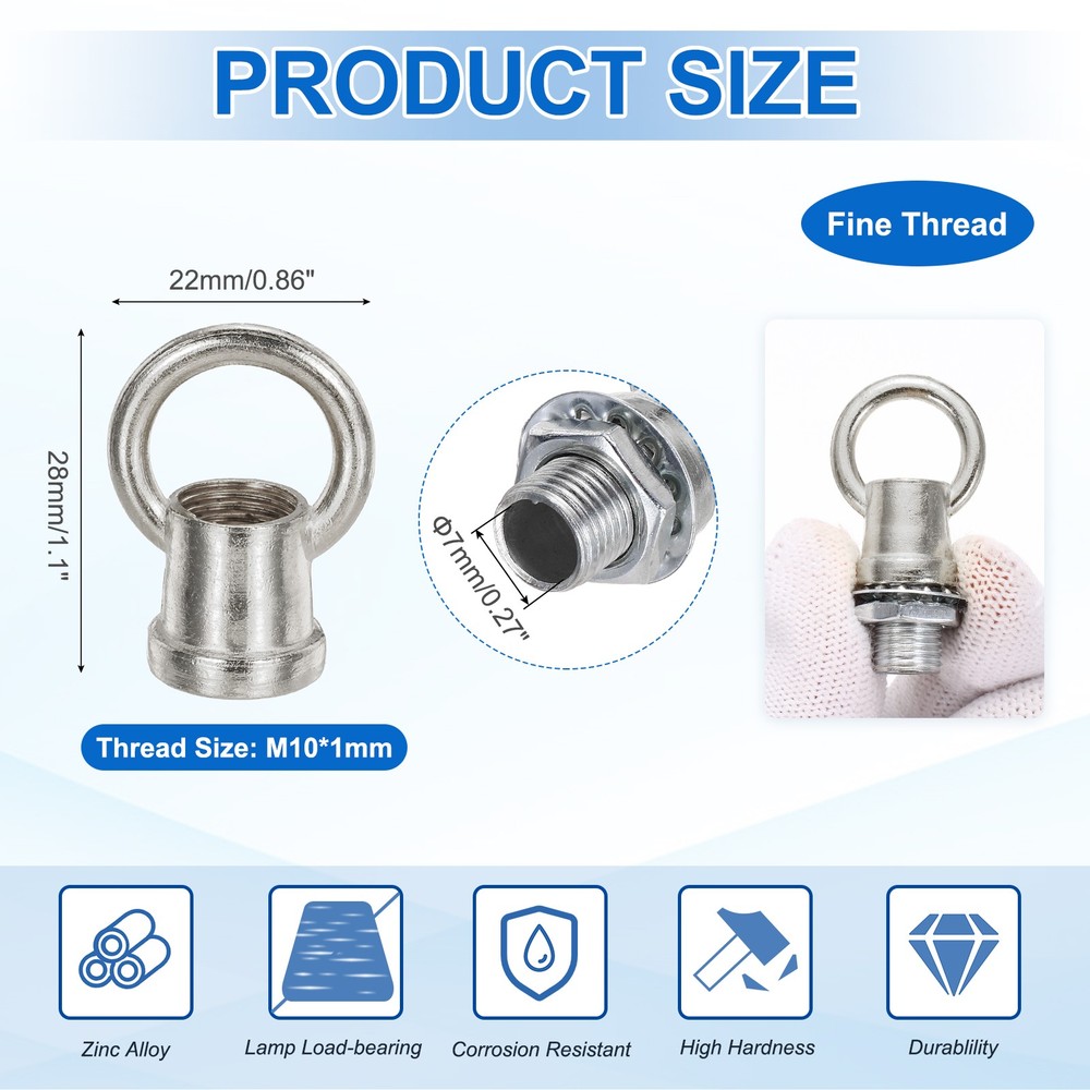 4 Set 8kg M10 1x1.1" Thread Lifting Eye Nut Holder Hook Ring Gray Silver