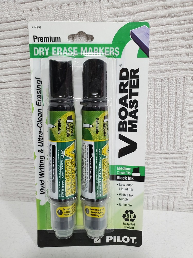 Pilot Vboard Master Medium Chisel Tip Dry Erase Marker Black Chisel 2 Pack New