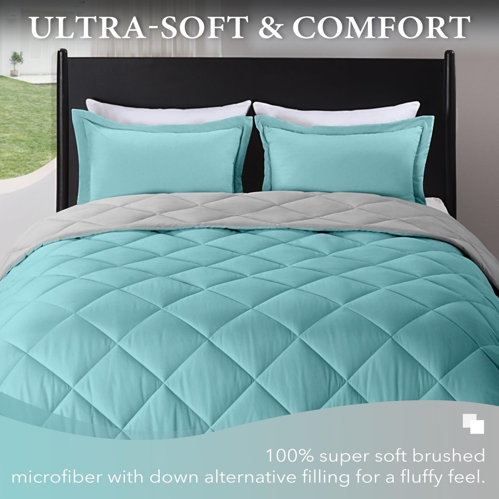 downluxe California King Comforter Set - King, Light Blue/Gray