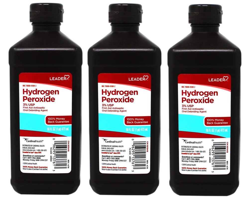 Leader Hydrogen Peroxide 3% Topical Solution First Aid Antiseptic 16 oz 3 Pack