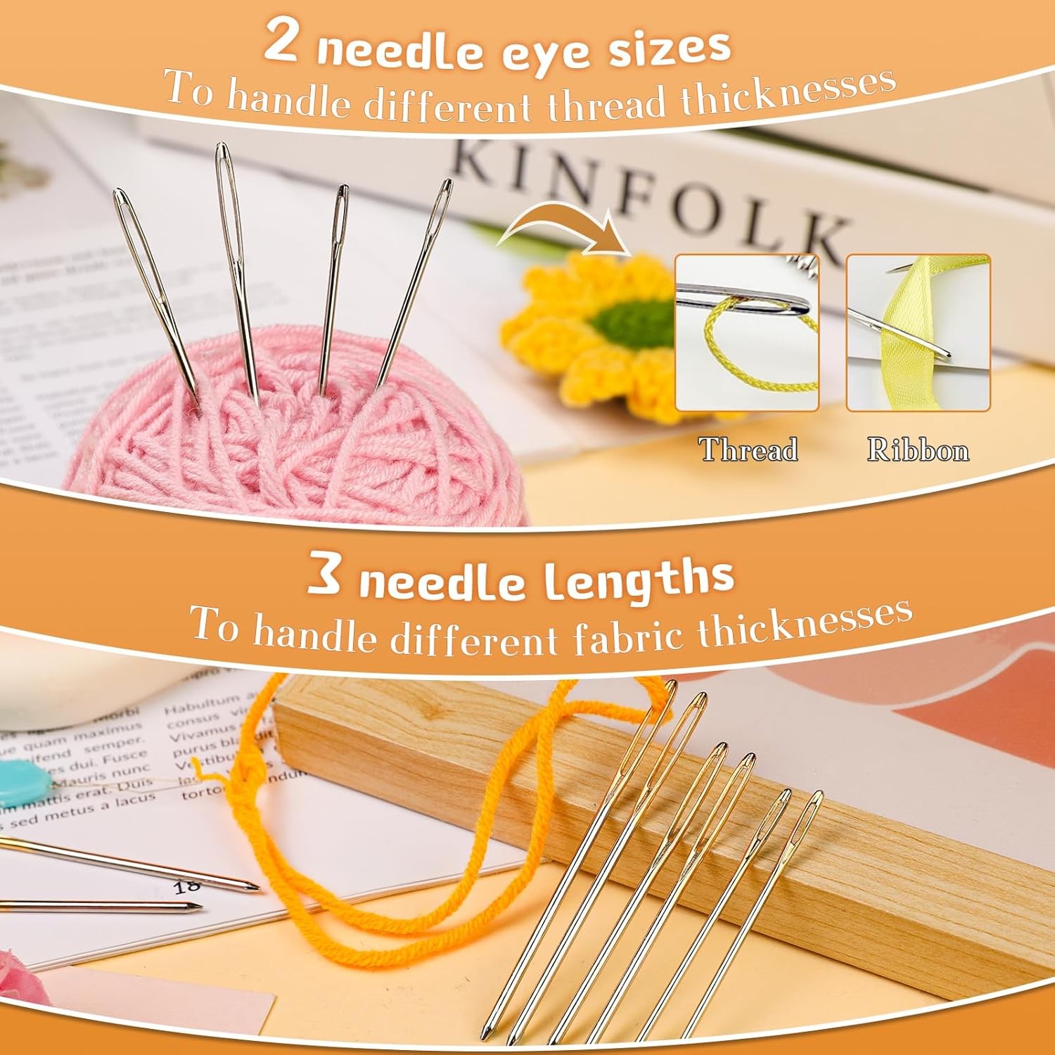 12PCS Large-Eye Blunt Needles – 3 Sizes Yarn Needles with Threader (Silver)