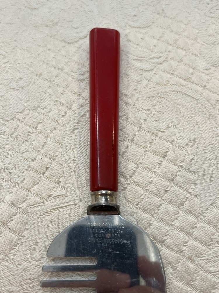 3 Red Bakelite Serving Pieces P&G Spreader -Pie Server With Prongs & Cake Server