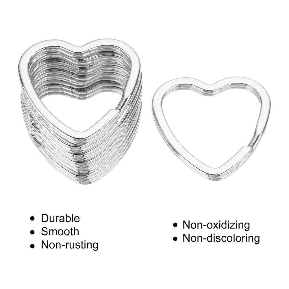 12Pcs Flat Key Ring, Creative Heart Shape Ring Silver Tone Metal Hoop Loop