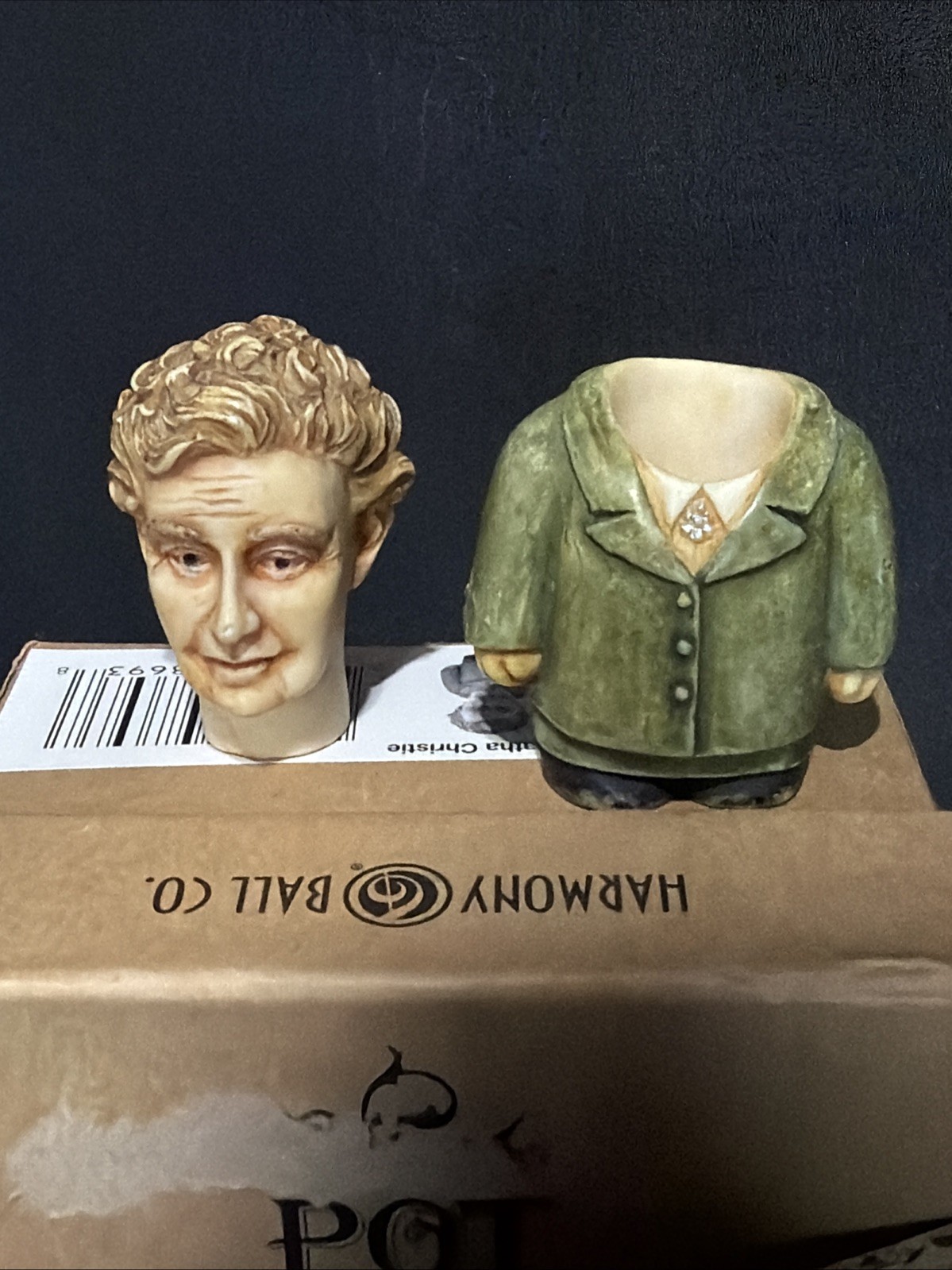 Agatha Christie Pot Belly Retired Figurine w Box Card Book Knife Inside