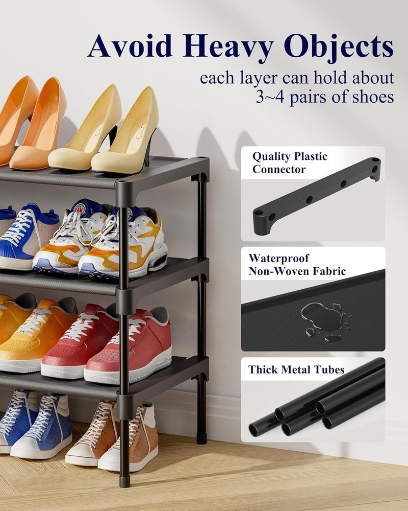3 Tier Shoe Rack Organizer 27.5 Stackable Storage Shelf Entryway Closet Black