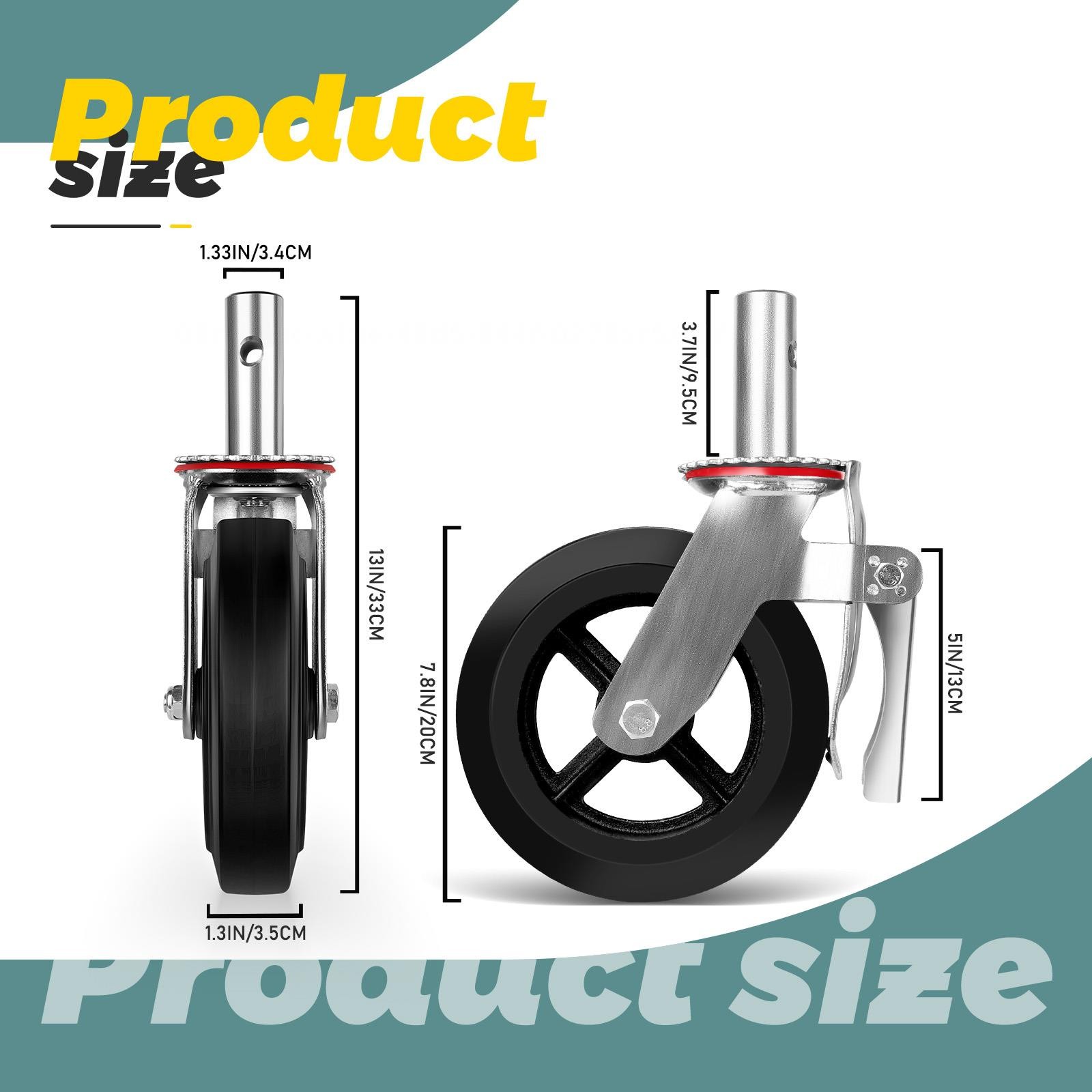 8 Inch Scaffolding Casters Set of 4,Heavy Duty Baker Scaffold Wheels with Dual