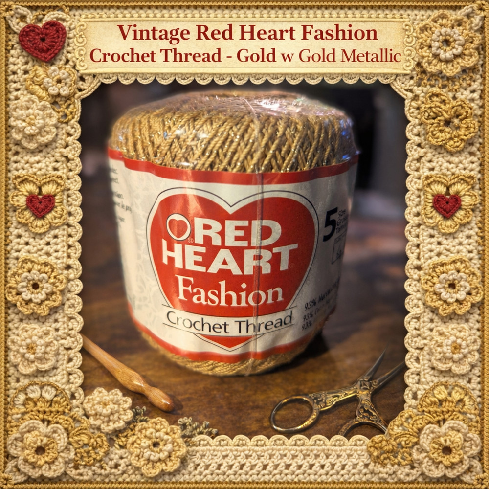 🌟 Vintage Gold Cord Spool – Red Label Elegance Crochet Thread