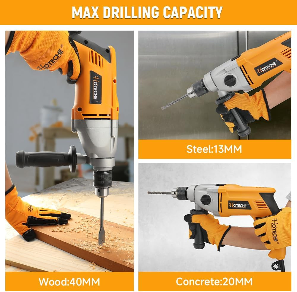 Powerful 9-Amp Corded Hammer Drill with 10 HSS Bits - 2-Speed Performance