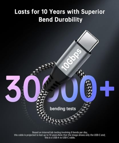 USB-C Cable0Gbps Data Transfer, Braided 10FT 1 Black-and-White(Braided Nylon)