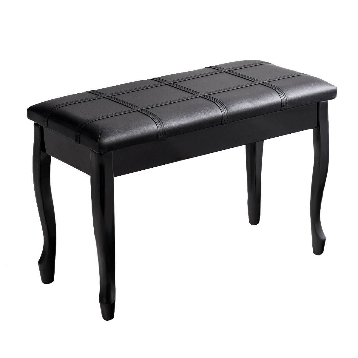 Comfortable Piano Bench Padded Double Duet PU Leather Solid Wood Seat w/Storage
