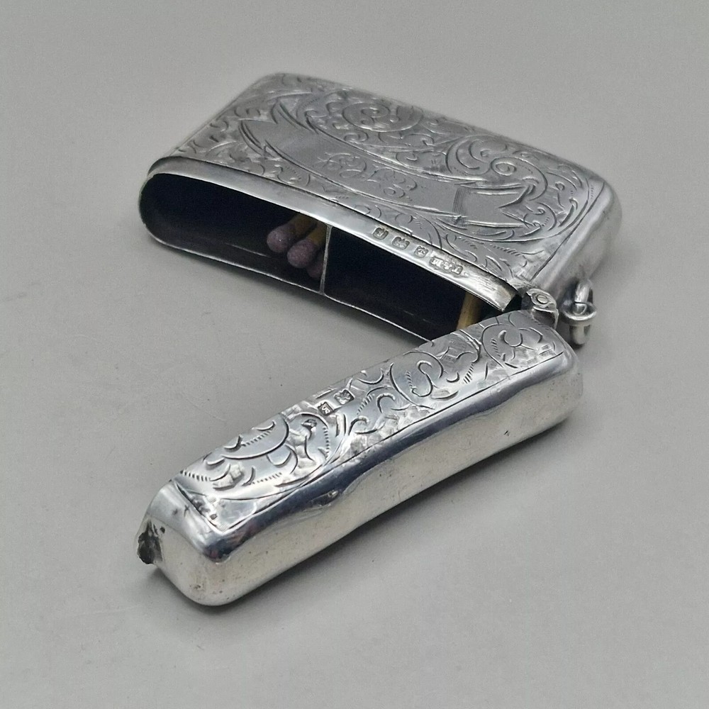 Rare Solid Silver Vesta Case With Two Compartments by Thomas & Marshall 1906