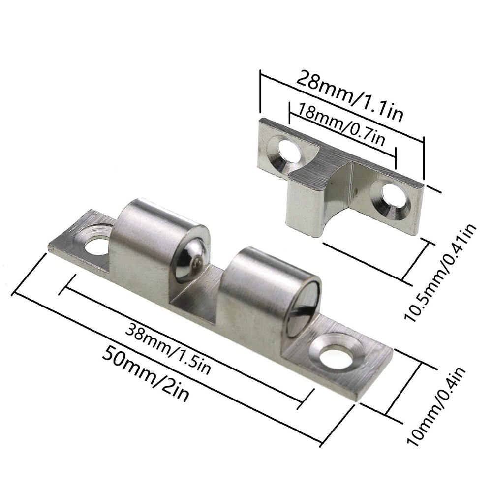 2PCS Adjustable Closet Door Ball Catch Solid Brass Chromium Plated Tension Latch
