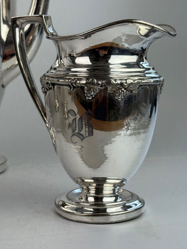 CS Silver On Copper Grape Pattern Tea Set Monogram B