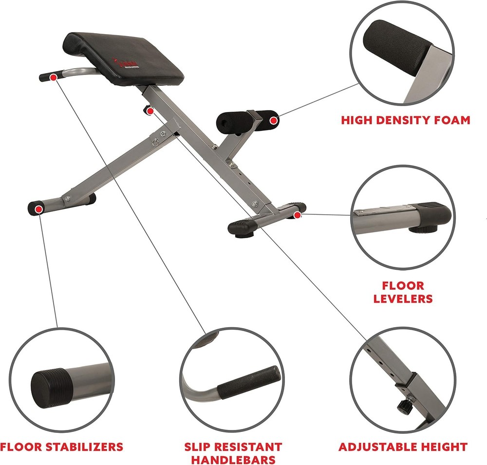Adjustable Hyperextension Bench with Comfortable Foam Support for Glutes and Abs