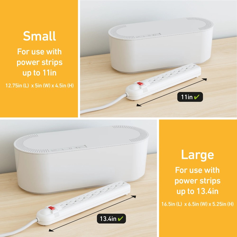 D-Line Cable Management Box, Hide Power Strips & Cords - Large, White