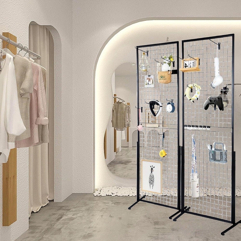 2PACK Floor Standing Wire Grid Display Rack, Double-Sided Display Tower with T-B