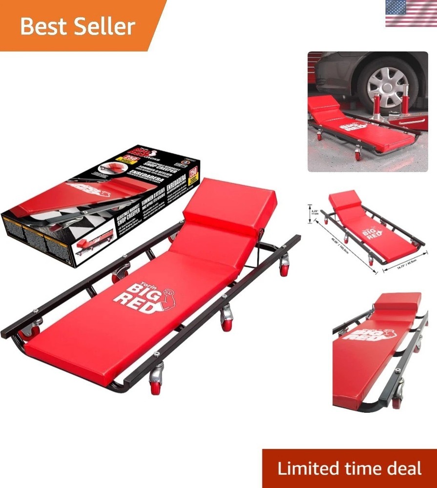 Adjustable Headrest Rolling Creeper, 40" Padded Mechanic Cart - 250 lbs Capacity