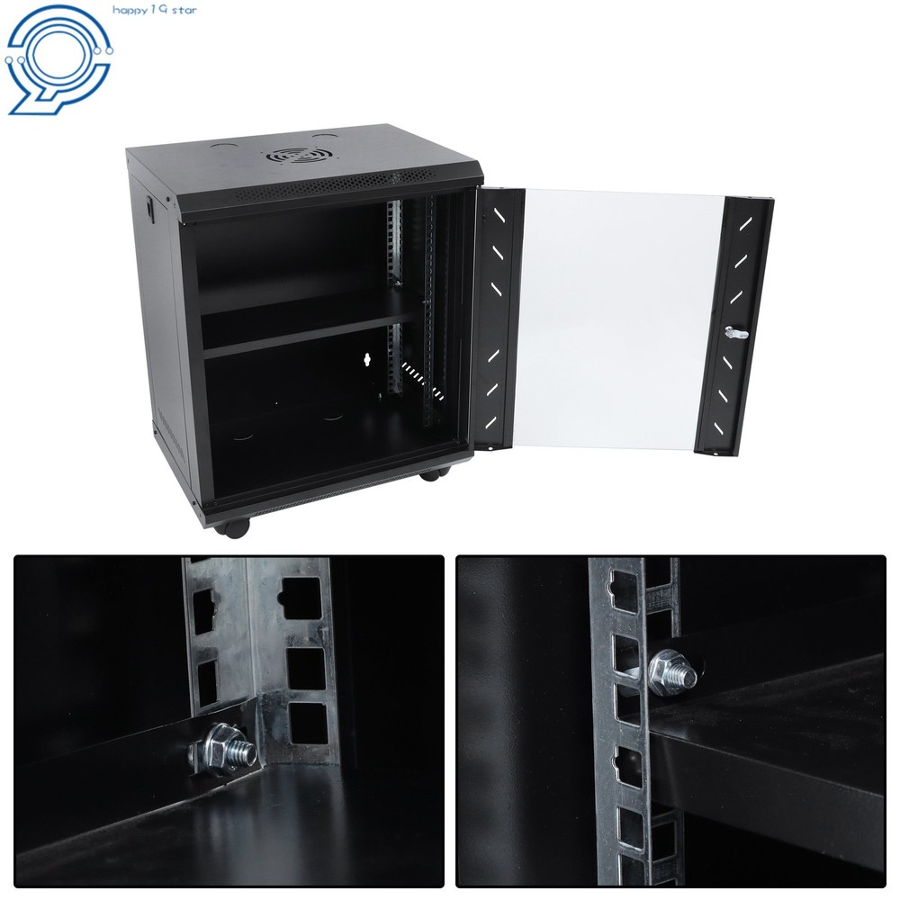 Enclosed Server Rack 12U 15.5" Deep, Secure Lock Glass Front & Sides