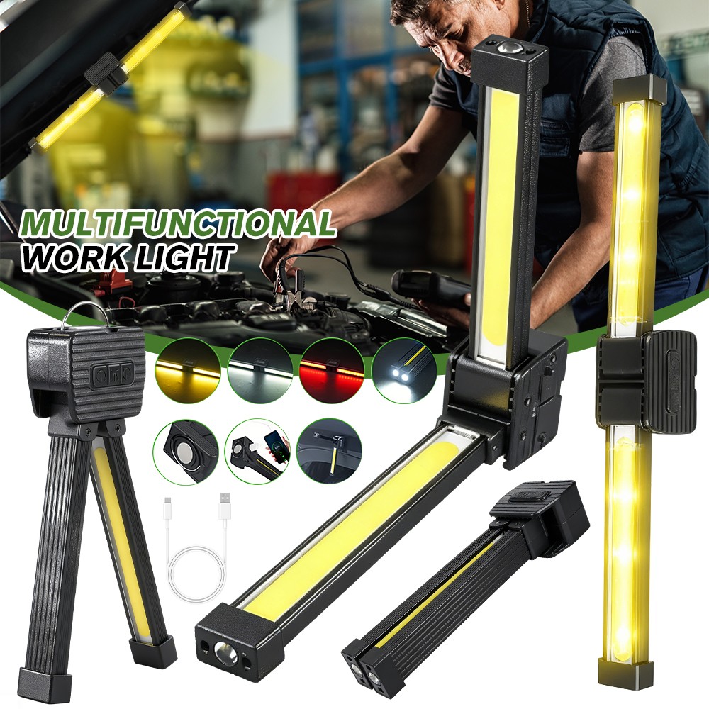 Waterproof LED Flashlight Gym Lamp w/ Magnet Hook 6-Level Dimming Foldable