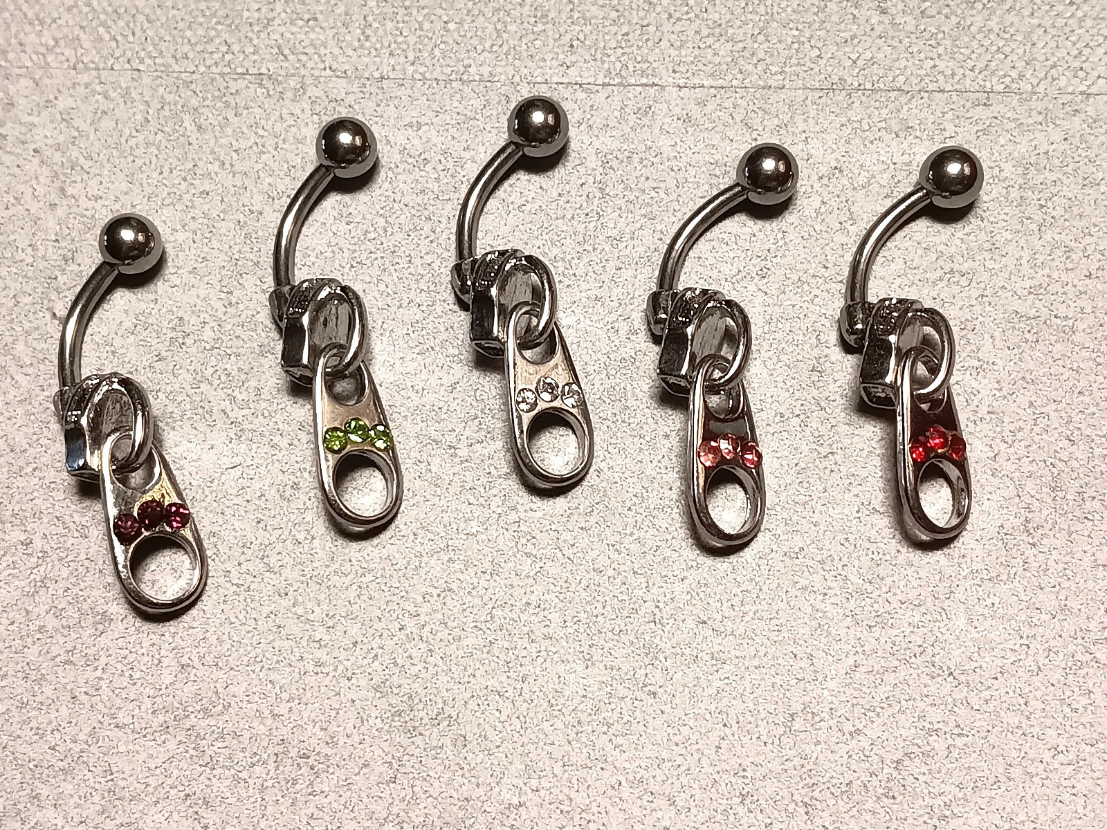 Belly Navel Ring Fun Zipper 14g 7/16" 5 Colors 316L Surgical Grade Steel C-2