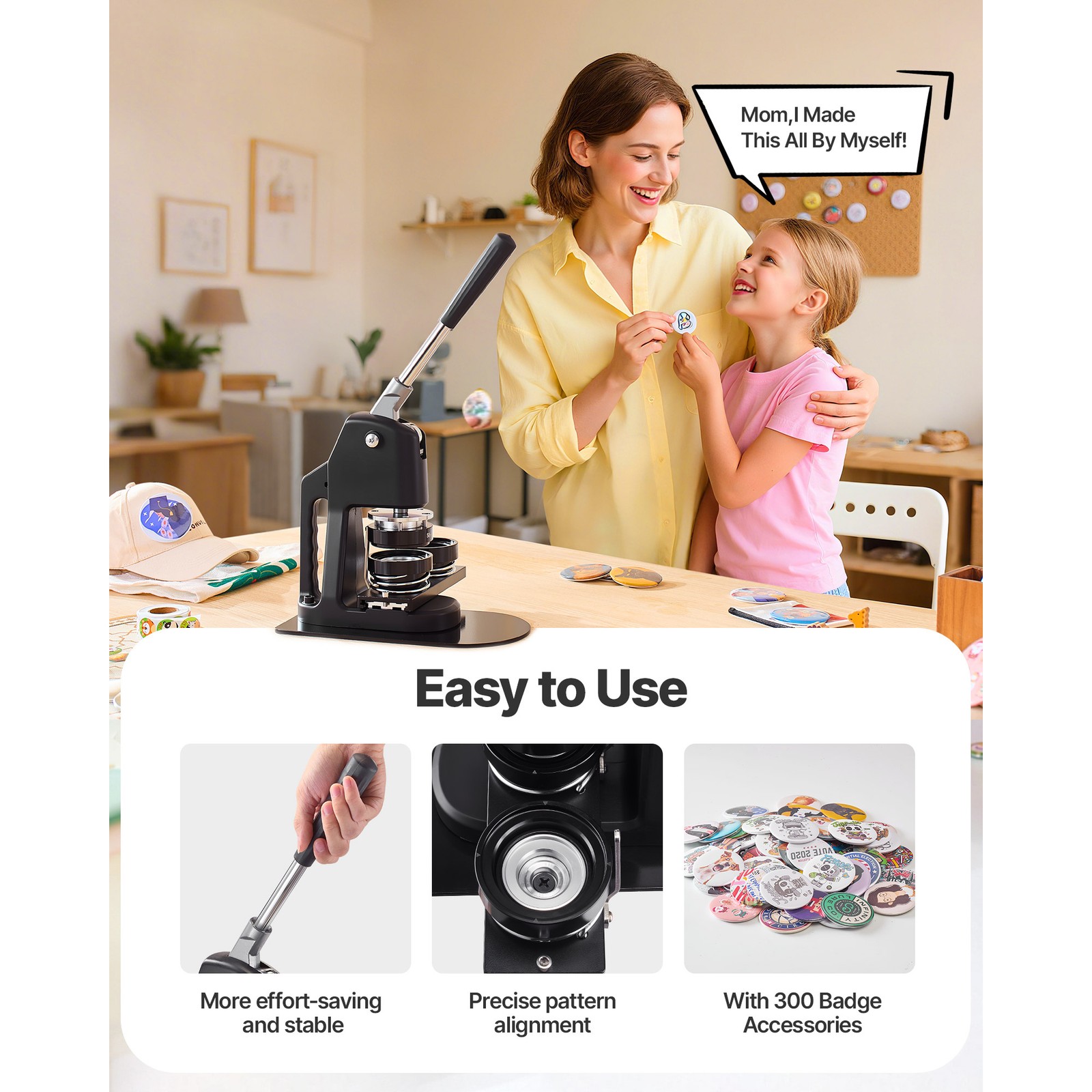 Uimoso 3-in-1 Button Maker Machine with 1.26/2.28/2.95 inch Dies and 300 Pieces