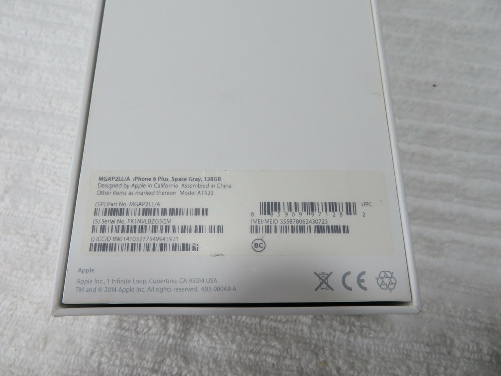 Apple iPhone 6 Plus Space Gray 128GB retail oem EMPTY BOX ONLY GUC