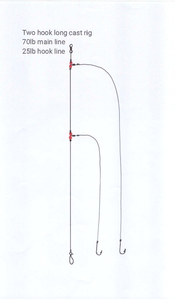 4 X No 3/0 circle  two hook long cast rigs.