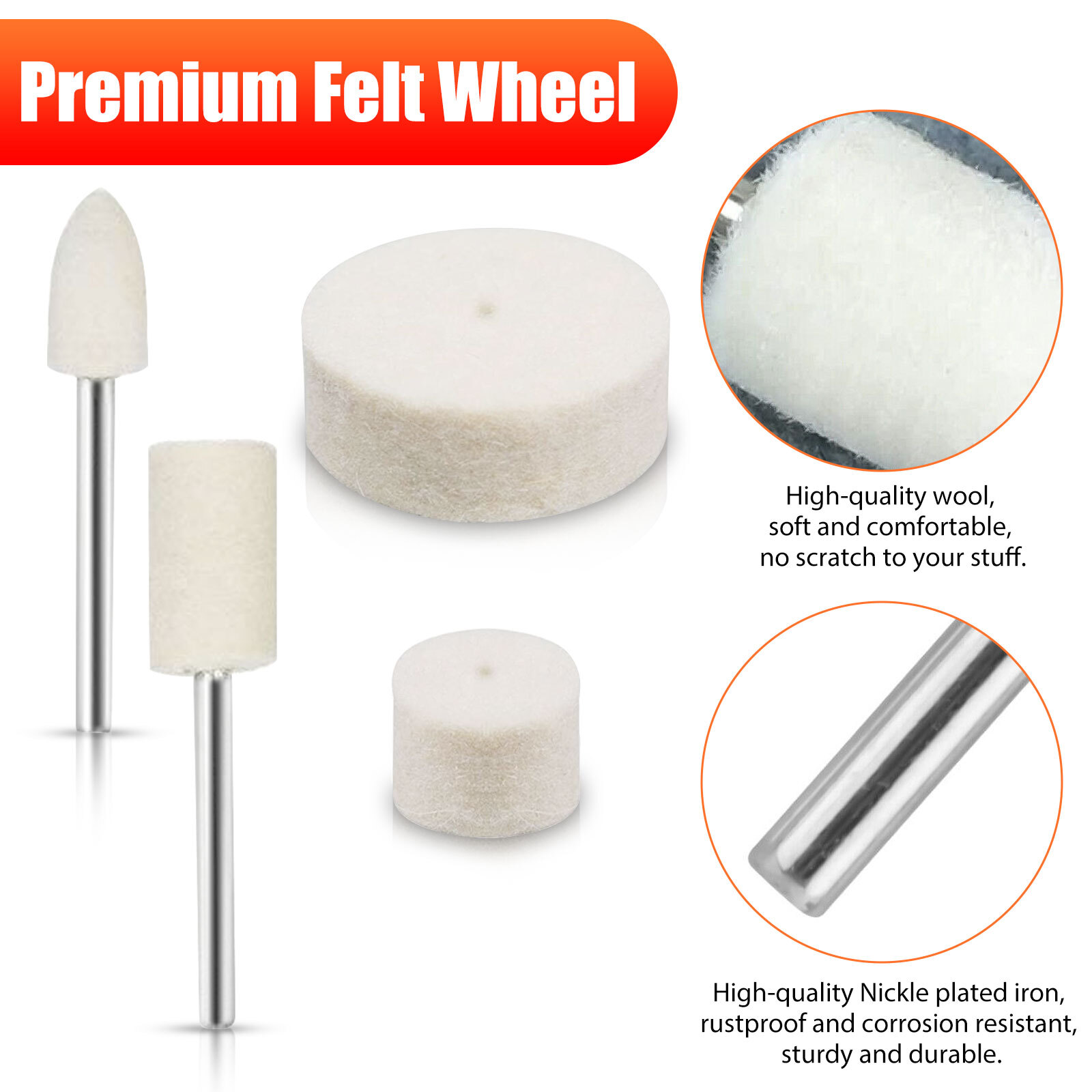 129x Wool Felt Buffing Polishing Pads Wheel Set For Dremel Grinder Accessories