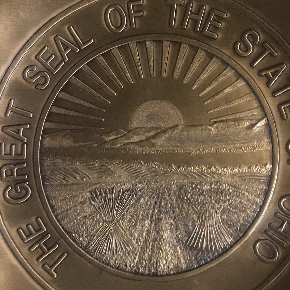 Wendell August Forge Solid Bronze Dish: Great State Seal Ohio 6” Diameter 1995