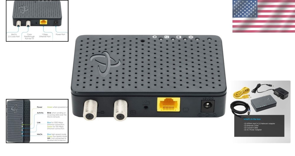MoCA 2.5 Adapter 1Gbps Ethernet Coax Network Backbone Streaming