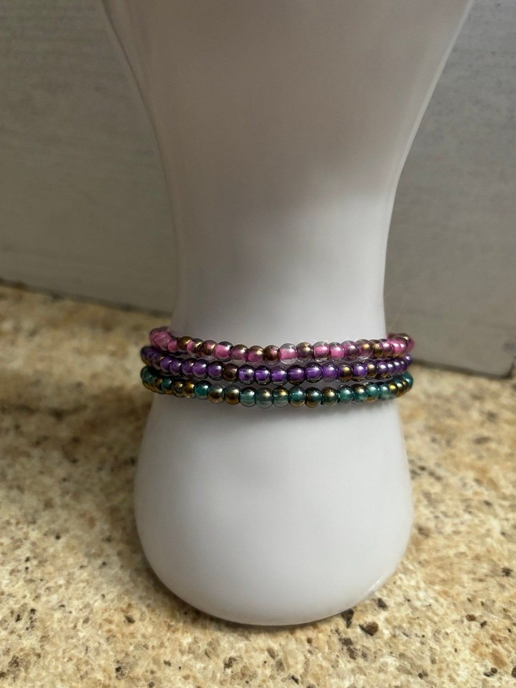 Handmade Beaded Stretch Bracelets Triple Stack 0238