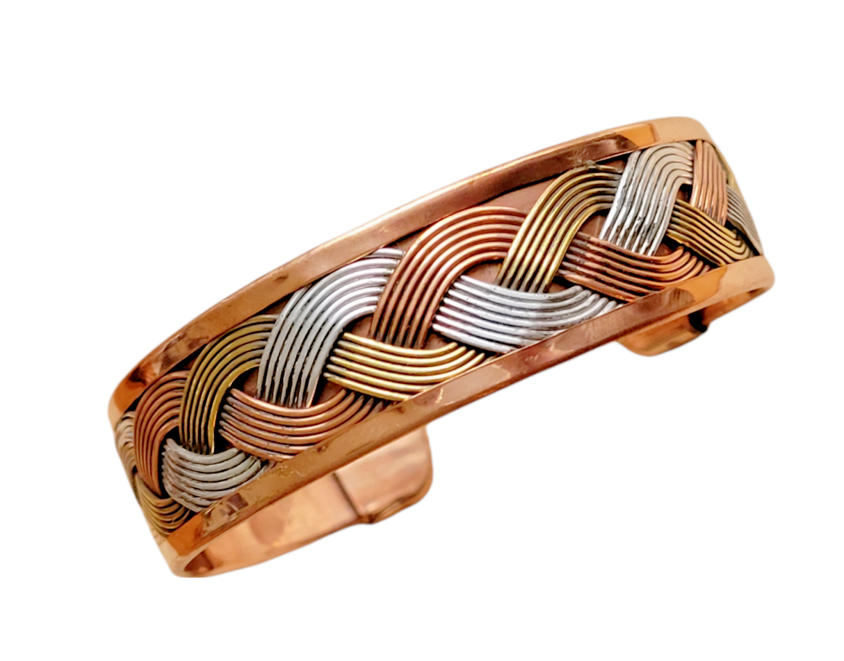Solid Copper Tricolor Cuffed Health Bracelet - Copper Bracelet Braided