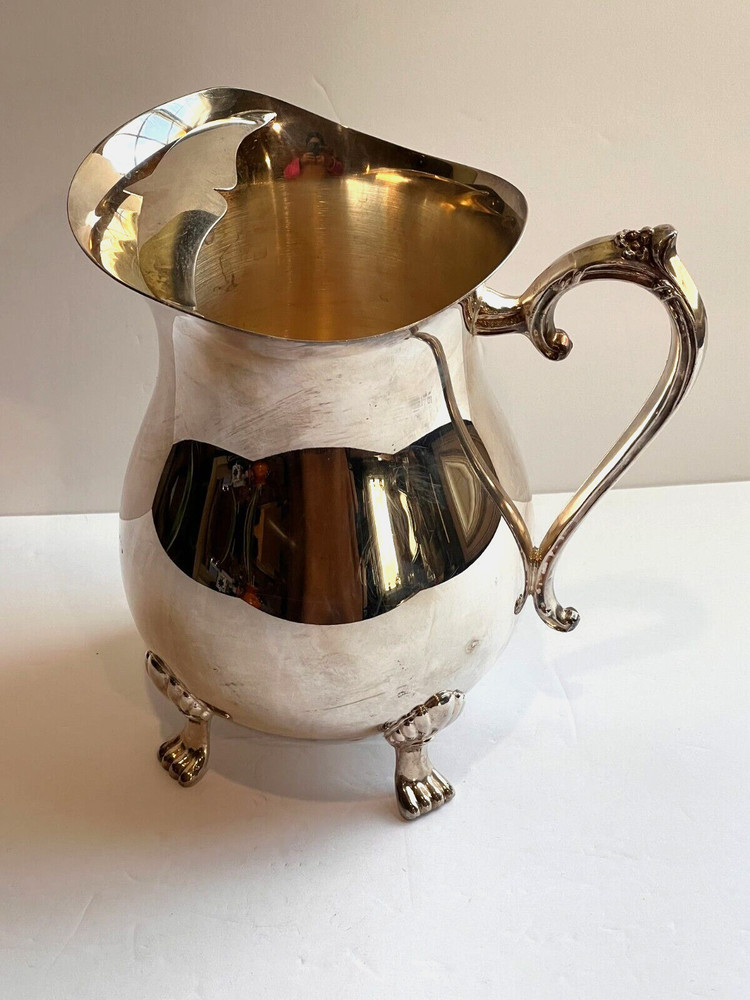 Vintage Silver plate footed Water Pitcher with ice guard-Leonard