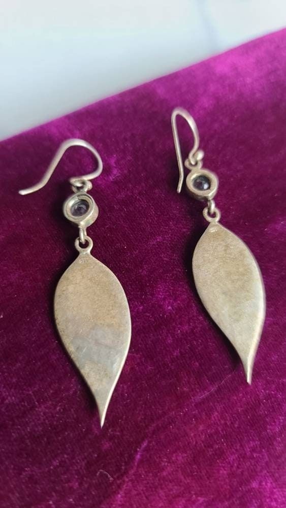 925 Leaf Dangling Topaz Pierced Earrings