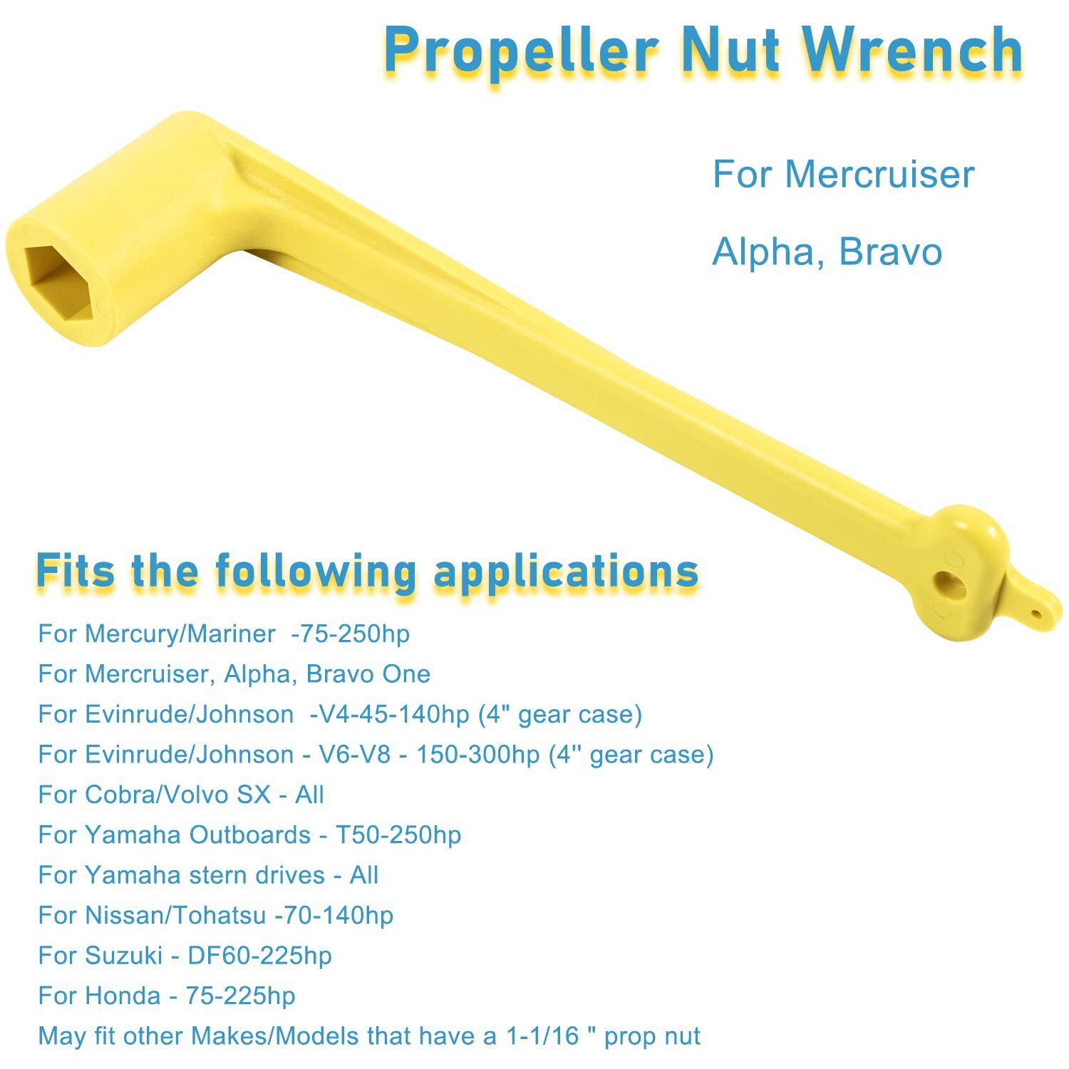 For Mercury Prop Wrench 1-1/16" Nut Wrench Alpha One Yellow - 859046Q4