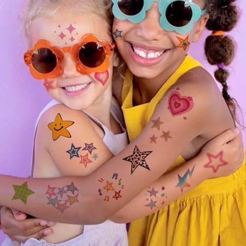 Glitter Stars Temporary Tattoos for Kids - 74 Individually Sheets | Waterproof
