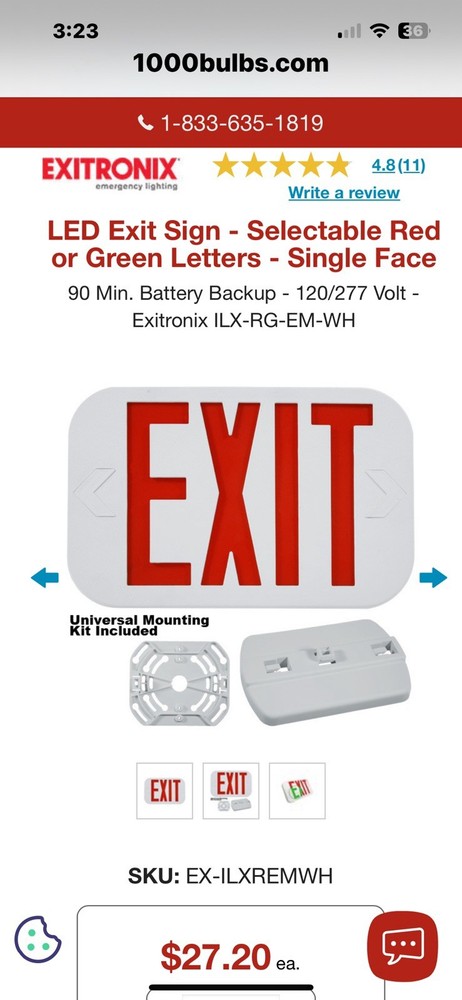 Exitronix Illuminex LED Exit Sign ILX-R-EM-WH NIB