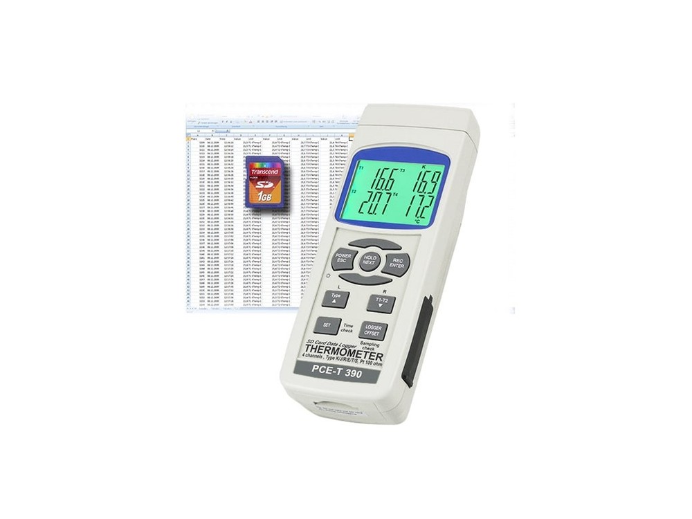 PCE PCE-T390 - Digital Thermometer, 4-channels, SD Card Data Logging
