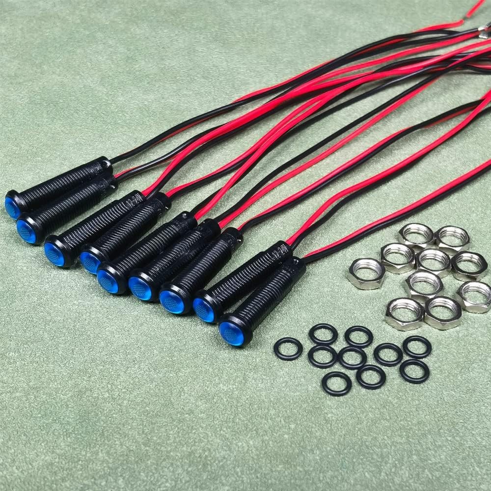 10pcs LED Plastic Indicator Pilot Light AC/DC 12-24V Mounting Hole Size 6mm(Blue