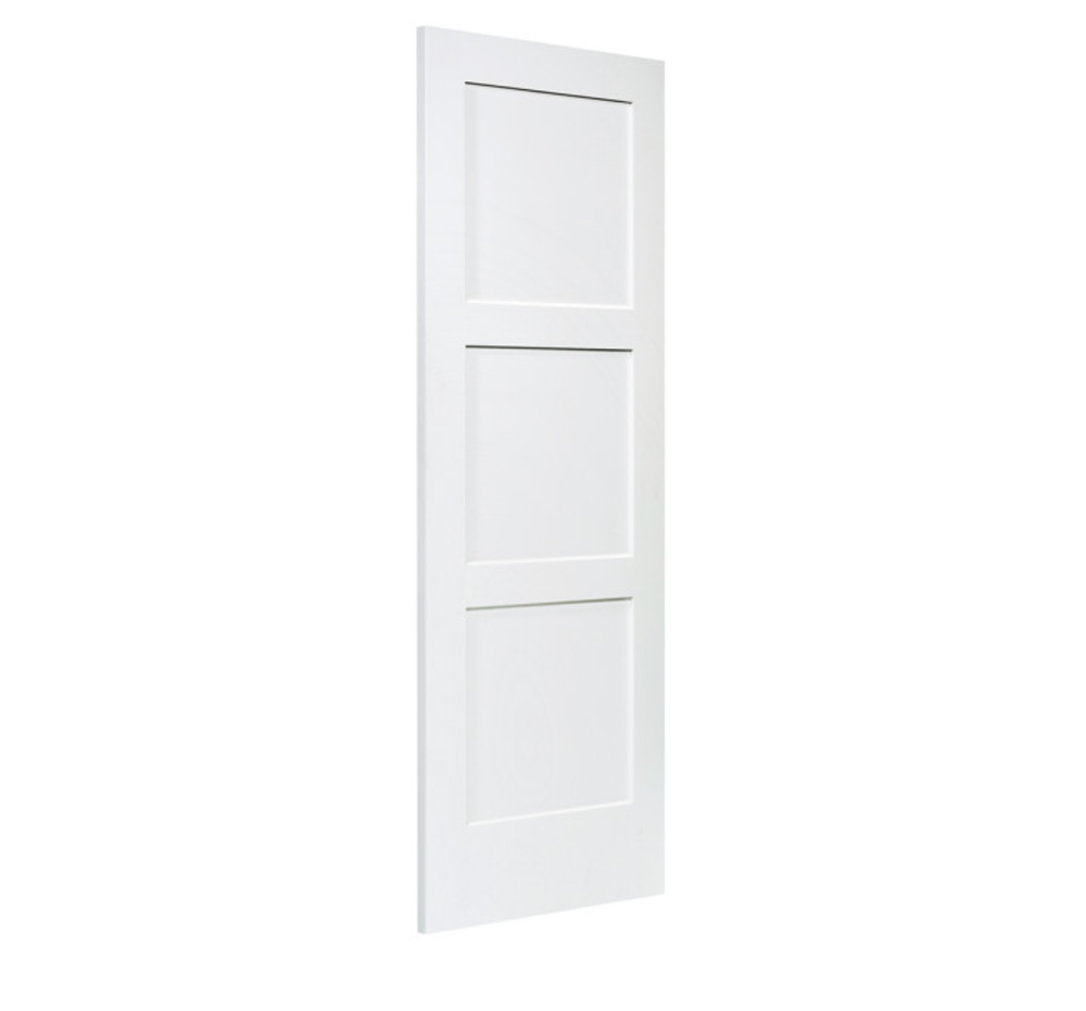 Prehung 3 Flat Panel Equal Primed Mission Stile/Rail Solid Core Doors 7'0 Height