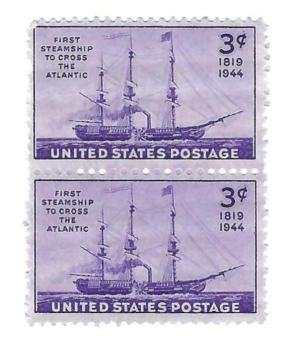 STAMP US SCOTT 923 "S. S. Savannah" 3CENT 1944 MNH VERTICAL PAIR