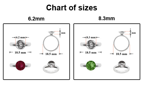 Sterling Silver Adjustable Ring Base for Gluing Chaton Shape Crystal 6.2mm 8.3mm
